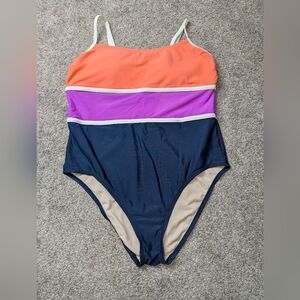 Kona Sol Orange, Purple, and Navy One Piece Swimsuit